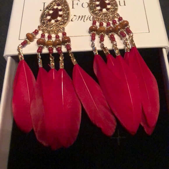 Boho Feather Long Earrings in Box Designer - Picture 2 of 6